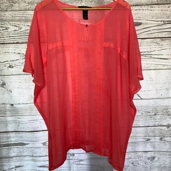 Lane Bryant salmon coral pink  pleated shirt 18/20 - Picture 3 of 9